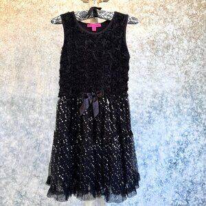 Betsey Johnson Black Tulle Sequin Ruffle Dress 10